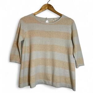 Cortland Park Blue & Pink Striped Lightweight Cashmere Sweater sz Sm